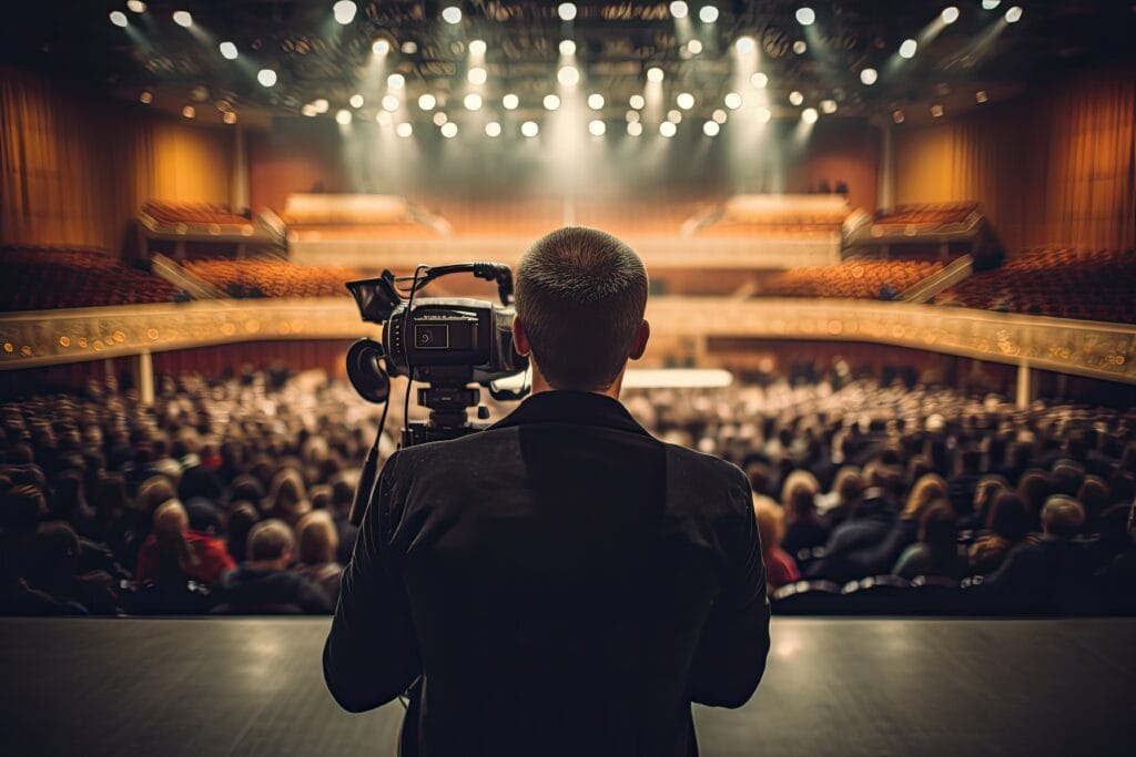 vecteezy rear view of a man with a professional video camera in the 33863601